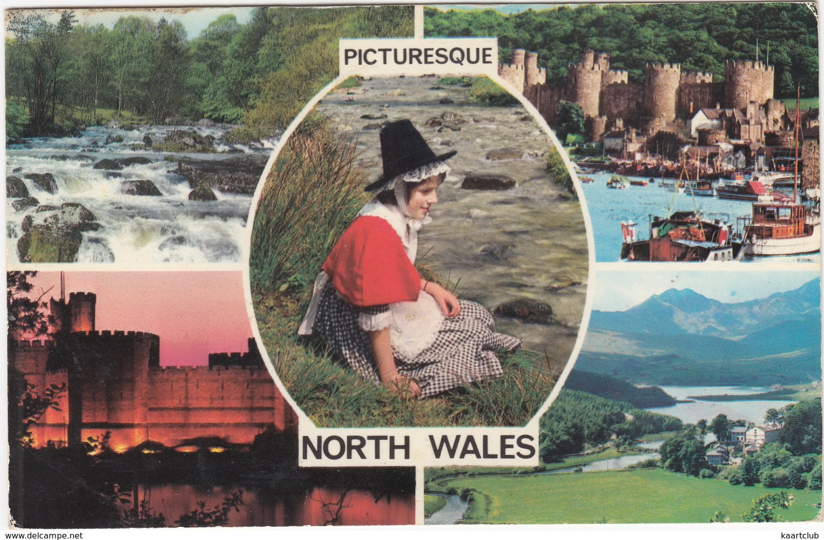 Swallow Falls, Betws-y-Coed, Conwy Castle, Caernarvon Castle, Capel Curig And Snowdon, Nat. Costume  (Pittoresque Wales) - Caernarvonshire