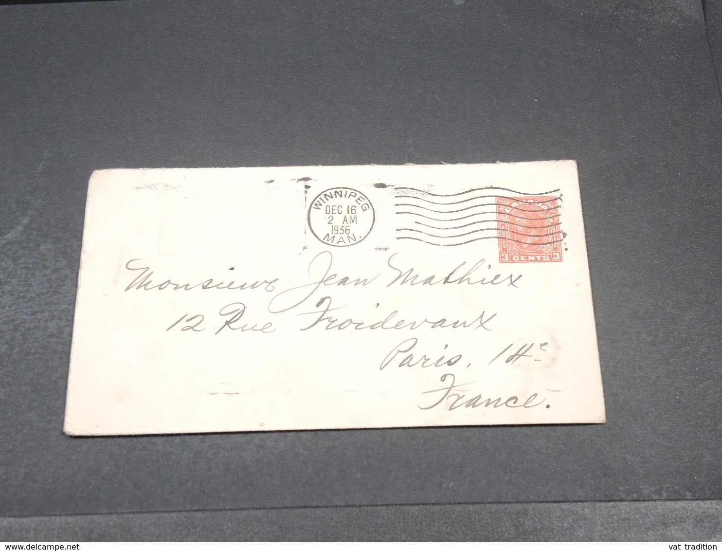 CANADA - Entier Postal De Winnipeg Pour La France En 1936 - L 19132 - 1903-1954 Reyes