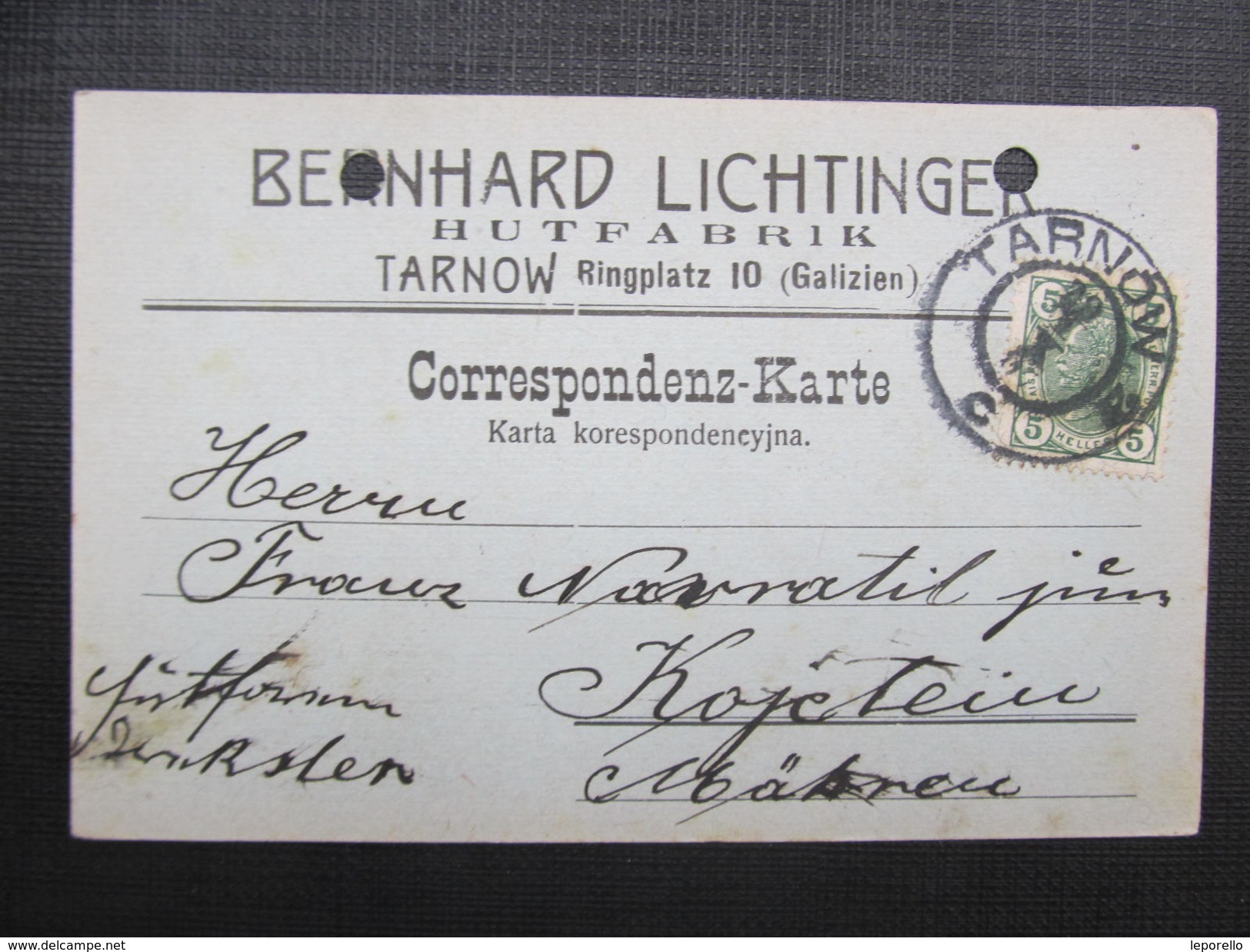 BRIEF Tarnow - Kojetin Hutfabrik Lichtinger 1907 //// D*24429 - Briefe U. Dokumente