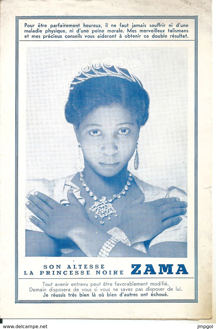 Prospectus Voyante Chiromancie Graphologie Princesse ZAMA 1930 Tarifs Et Témoignages - Publicités
