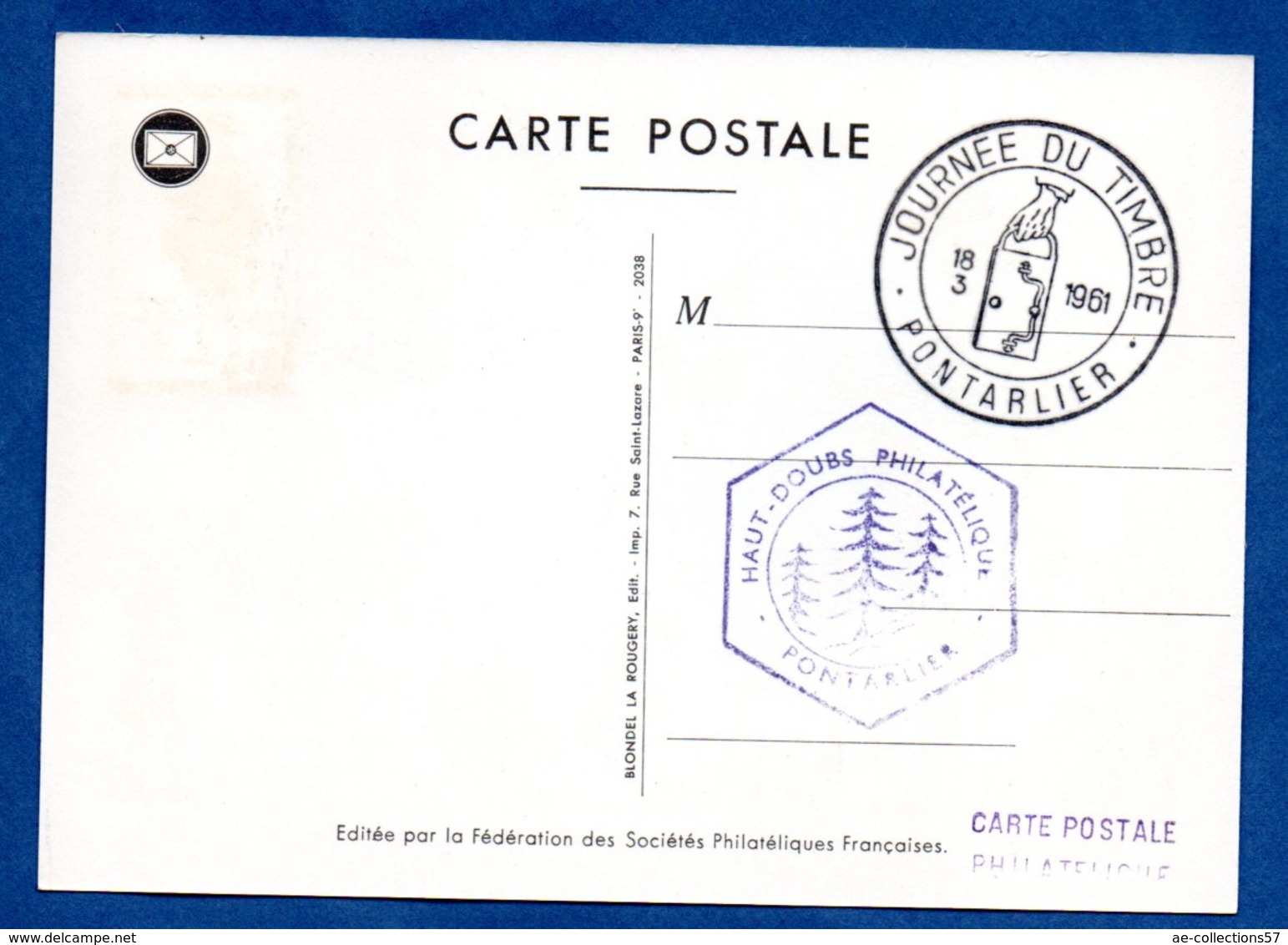 Carte Premier Jour  / Facteur De La Petite Poste De Paris 1760 / Pontarlier /  18-03-1961 - 1960-1969