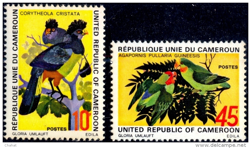 BIRDS OF RAINFORESTS-TURACOS &amp; LOVEBIRDS-SET OF 2-CAMEROUN-1972-SCARCE-MNH-B9-870 - Coucous, Touracos