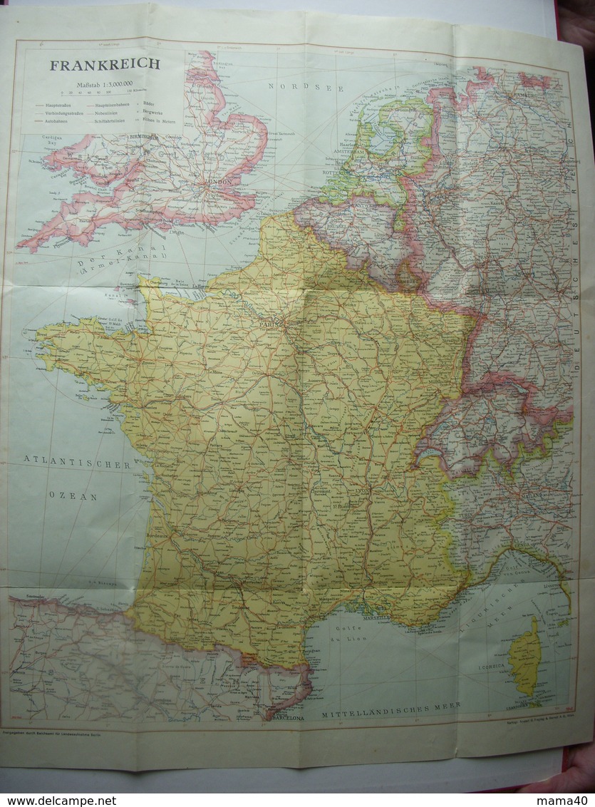 CARTE DE FRANCE - FRANKREICH - WWII 1940 - EDITEE A WIEN - VILLES  D'ALSACE LORRAINE EN ALLEMAND  LES AUTRES EN FRANCAIS - Topographical Maps