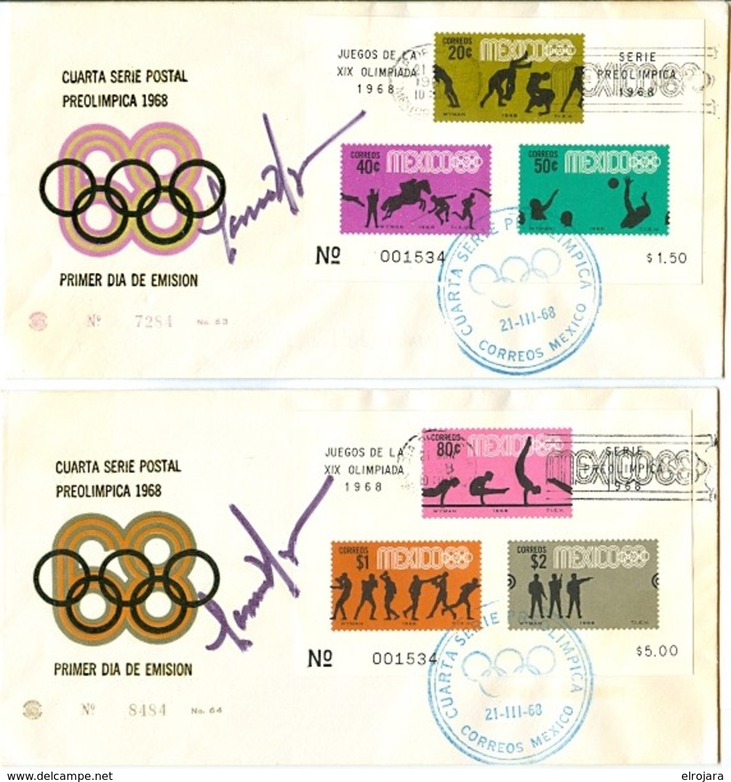 MEXICO Olympic Blocks On 4 Olympic Covers With First Day Cancels And Signature Of Designer Wyman - Summer 1968: Mexico City