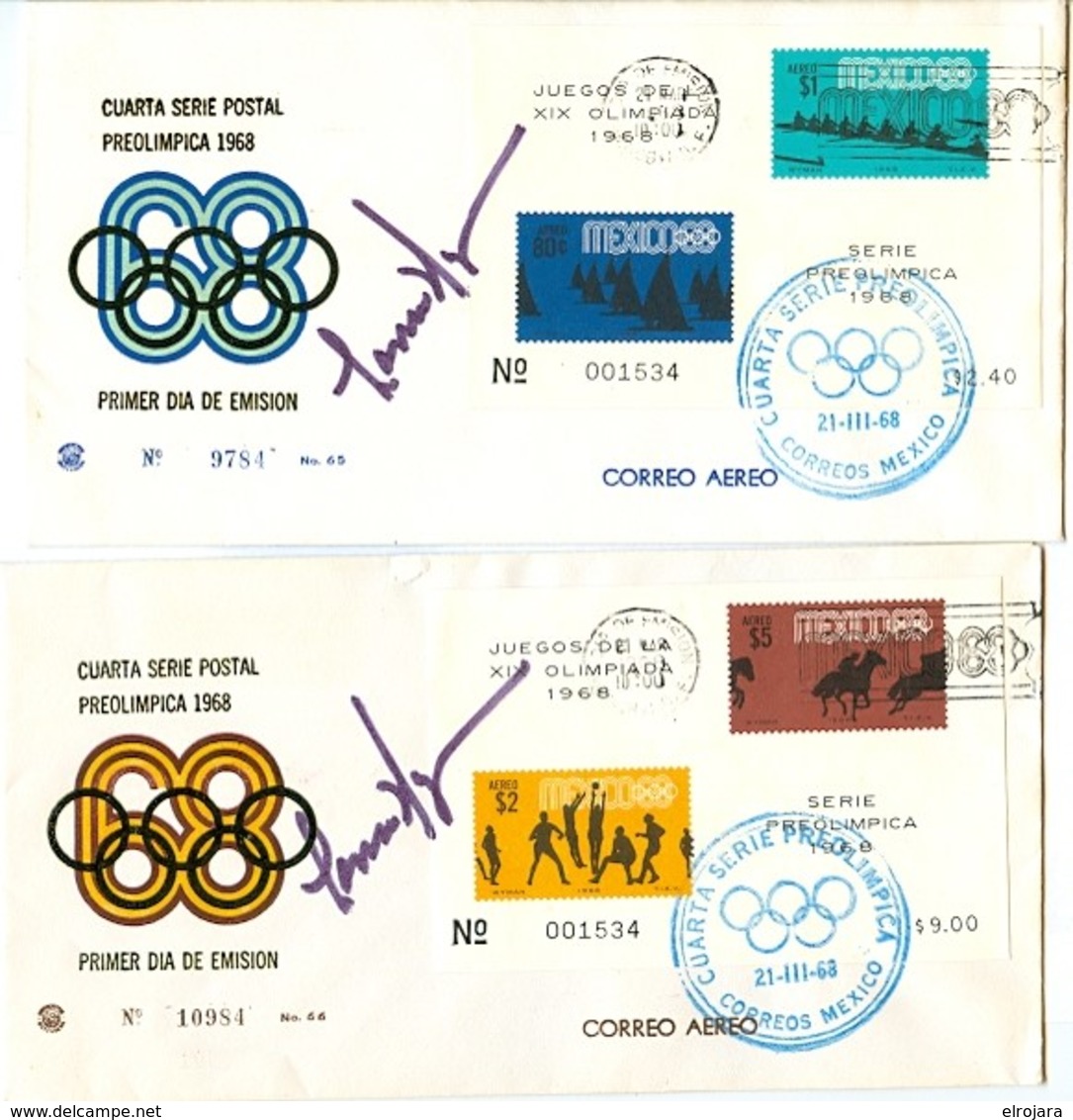 MEXICO Olympic Blocks On 4 Olympic Covers With First Day Cancels And Signature Of Designer Wyman - Summer 1968: Mexico City