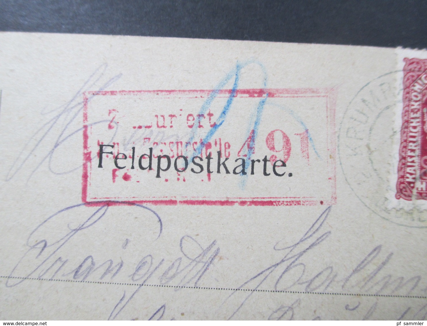 Österreich 1918 Feldpostkarte Zensurstempel Zensuriert KuK Zensurstelle 491. Krumbach. In Die Schweiz!! - Brieven En Documenten