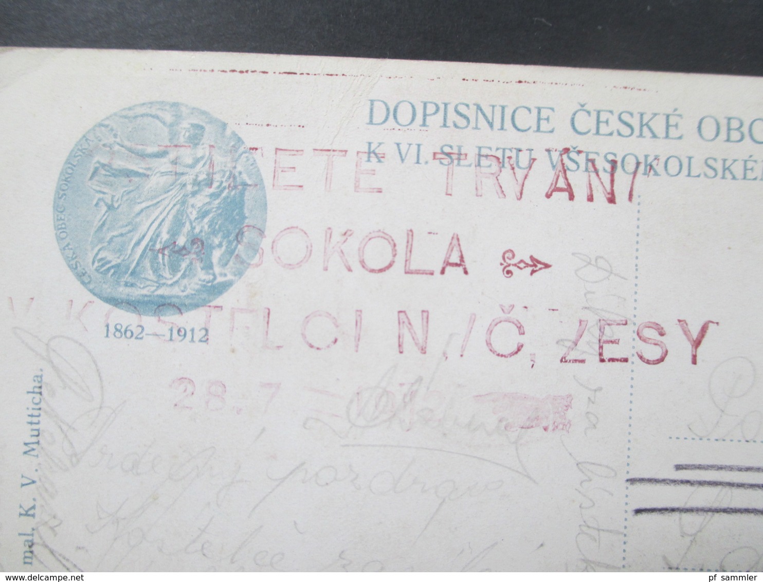 Österreich Ca. 1912 Künstlerkarte Marathon Minerva Praha Spalena 48. Violetter L4 Stempel Sokola - Briefe U. Dokumente