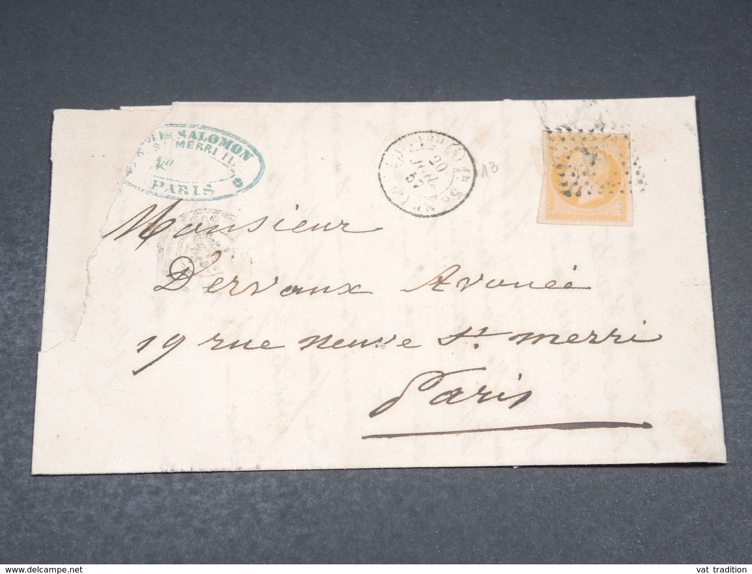 FRANCE - Lettre De Paris Pour Paris En 1857 , Affranchissement Napoléon - L 19245 - 1849-1876: Klassik