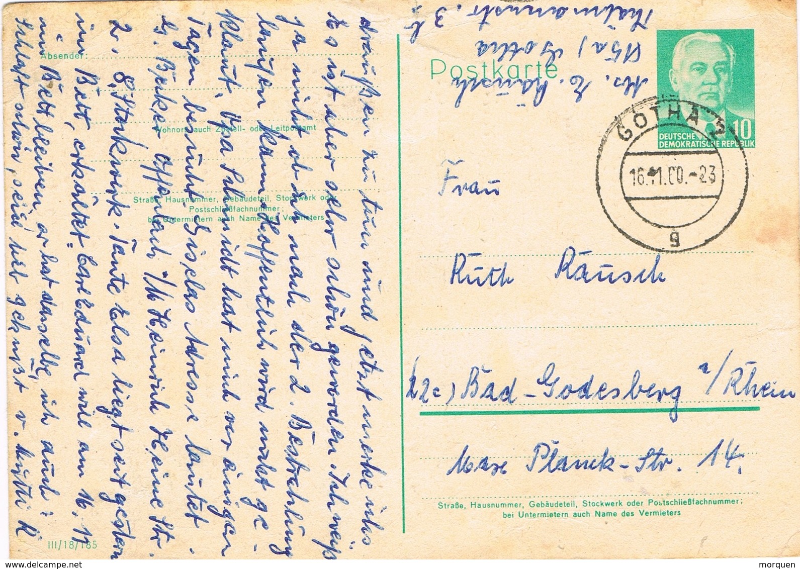 28956. Entero Postal GOTHA (Alemania DDR) 1960 - Privé Postkaarten - Gebruikt