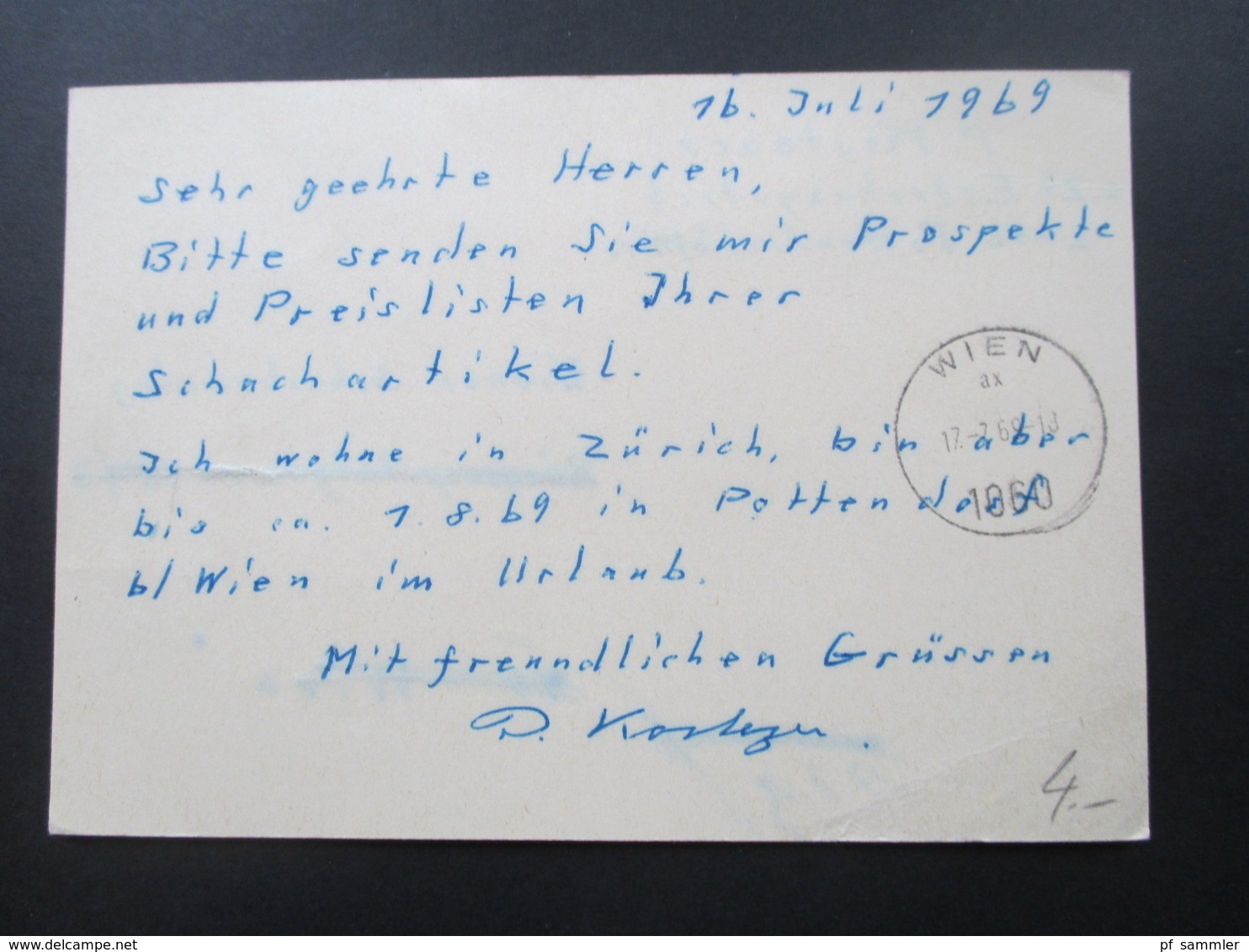 Österreich 1969 Ganzsache Pottendorf - Wien. Zurück / Retour. Empfänger Unbekannt Verzogen! Mit Vermerk! - Cartas & Documentos