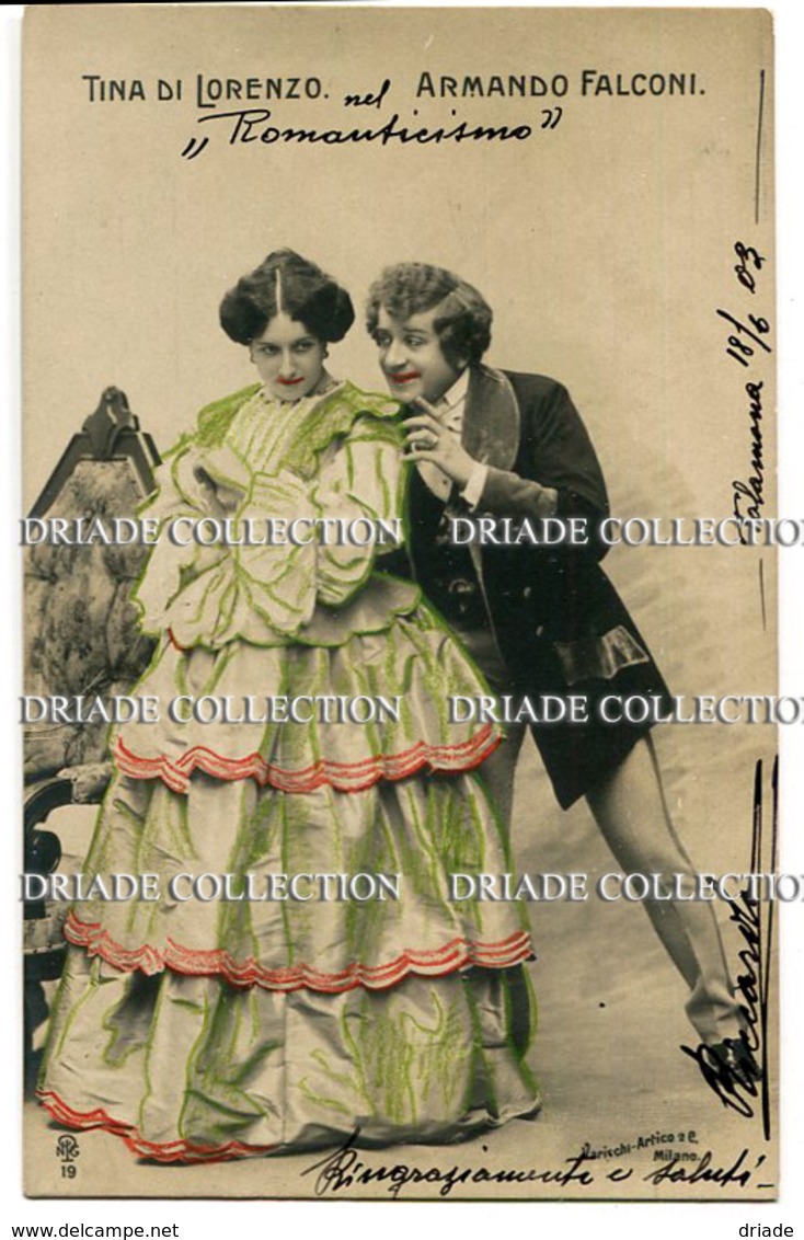 CARTOLINA TINA DE LORENZO E ARMANDO FALCONI ATTRICE ATTORE ACTRESS ACTOR VIAGGIATA ANNO 1903 - Acteurs