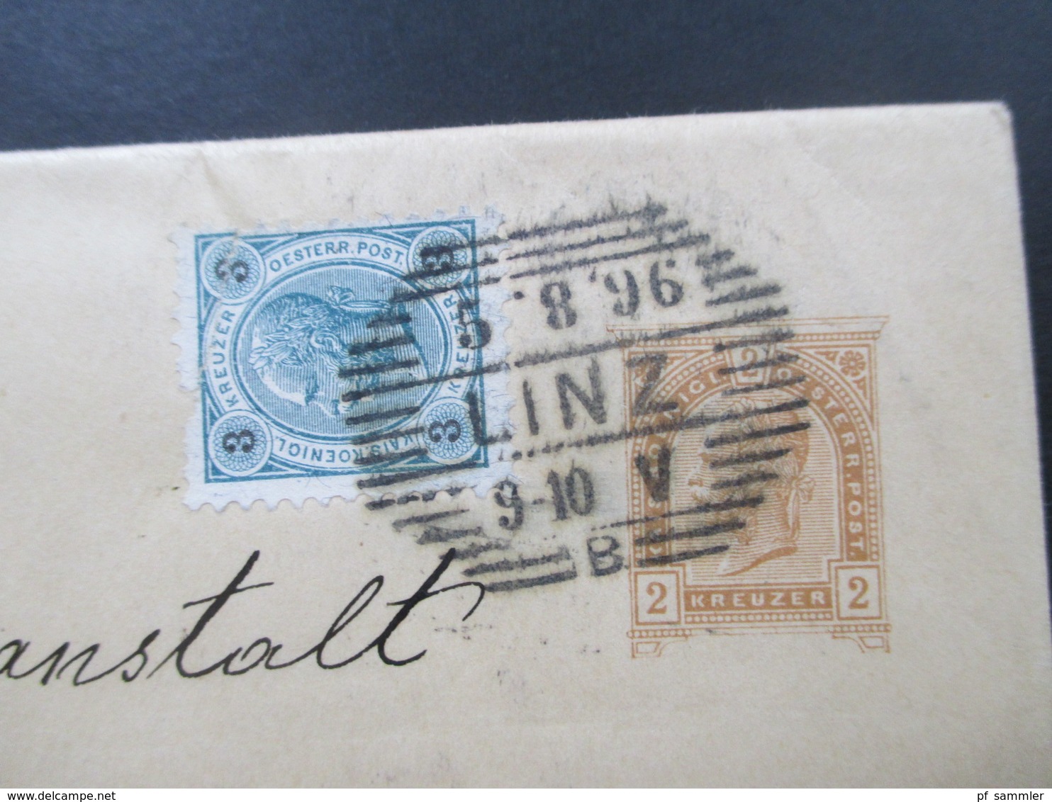 Österreich 1896 Streifband Mit Zusatzfrankatur Strichstempel Linz - Münsterlingen Canton Thurgau. Irrenanstalt - Briefe U. Dokumente