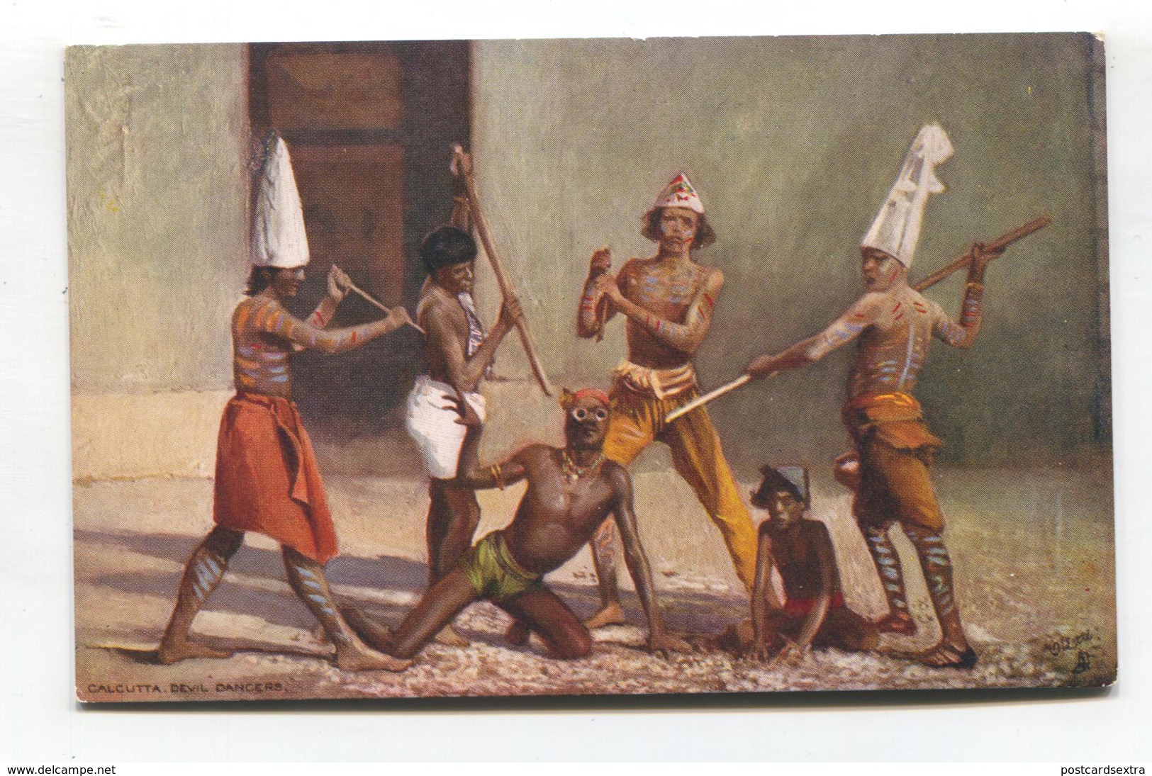 Calcutta, India - Devil Dancers - Old Tuck Postcard No. 7408 - India