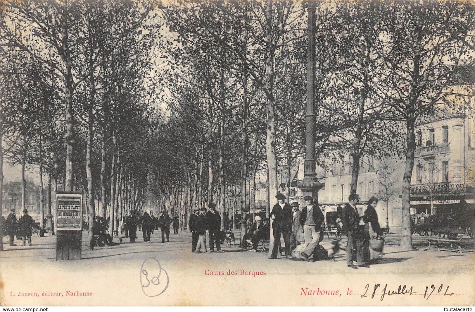 CPA 11 NARBONNE COURS DES BARQUES 1904 - Narbonne