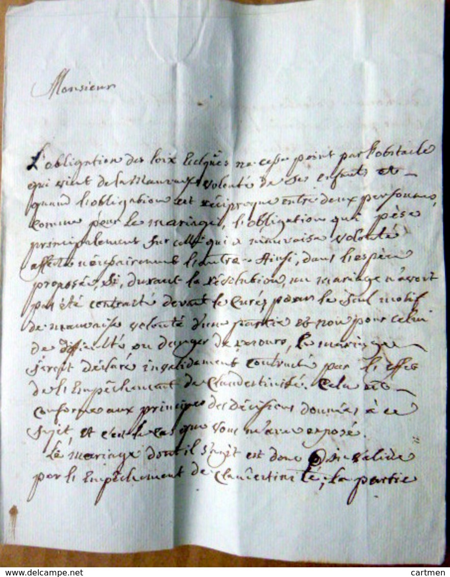 PECHE DE FORNICATION LETTRE DU VICAIRE GENERAL AU CURE BLAIN DE PONT DE BEAUVOISIN 1828 - Manuscrits