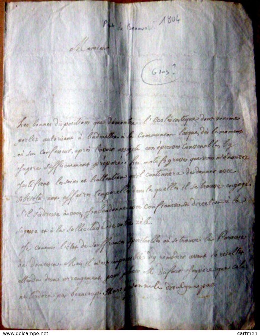 73 CHAMBERY INTERDICTION DE FAIRE GRAS LETTRE DU VICAIRE GENERAL AU CURE BLAIN DE PONT DE BEAUVOISIN 1804 - Manuscrits