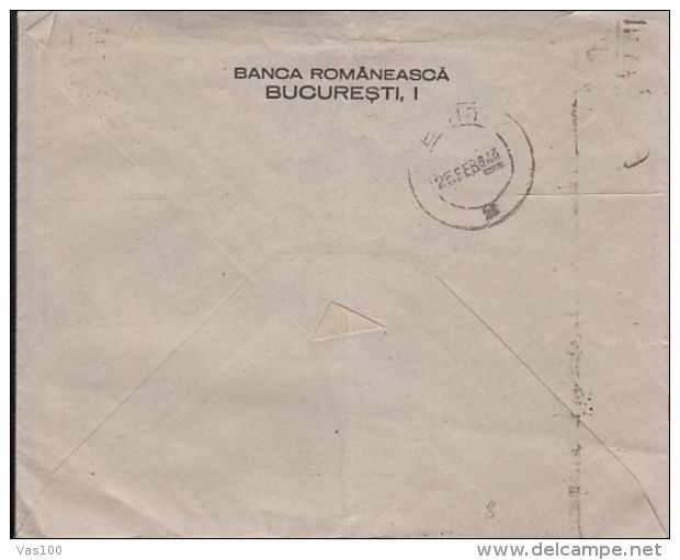 AMOUNT 16, BUCHAREST, BANK ADVERTISING, CENSORED BUCHAREST 370/A.1., WW2, RED MACHINE STAMPS ON COVER, 1943, ROMANIA - Cartas & Documentos