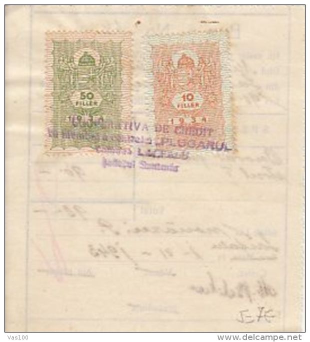 PAYMENT NOTE, RETAINER, HUNGARIAN REVENUE STAMP, 4X, 1943, ROMANIA