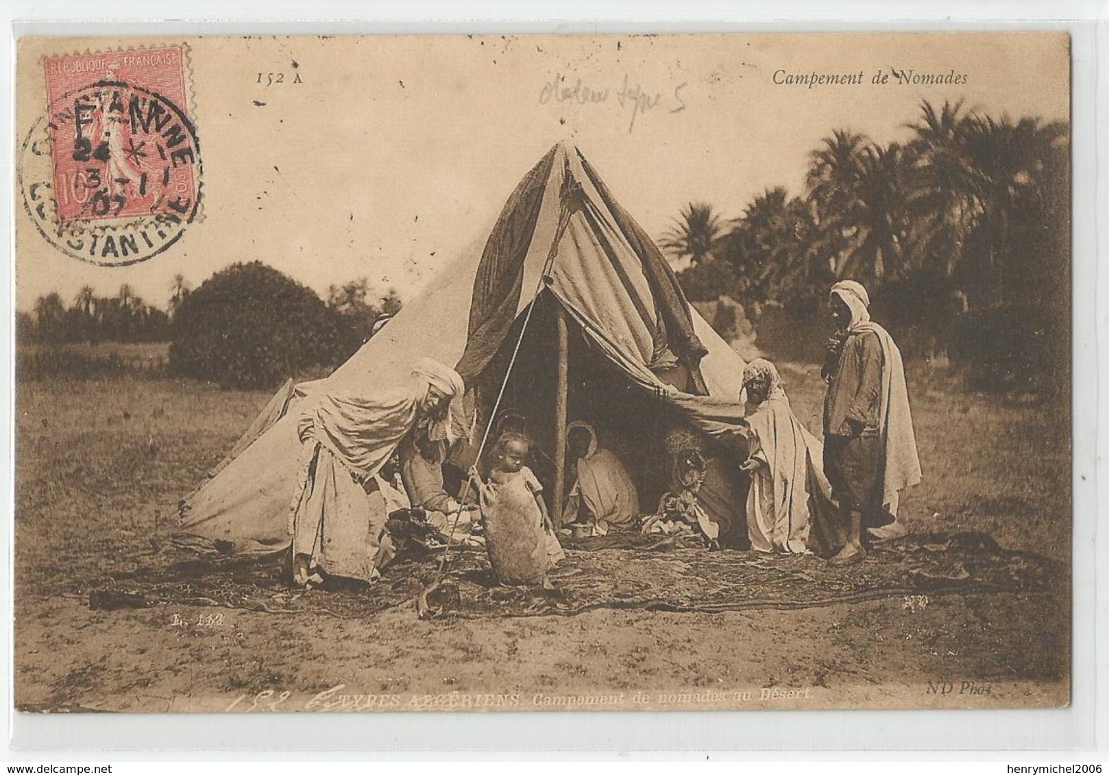 Algérie - Constantine Campement De Nomades 1907 Timbre Fm Franchise Militaire - Militaire Zegels