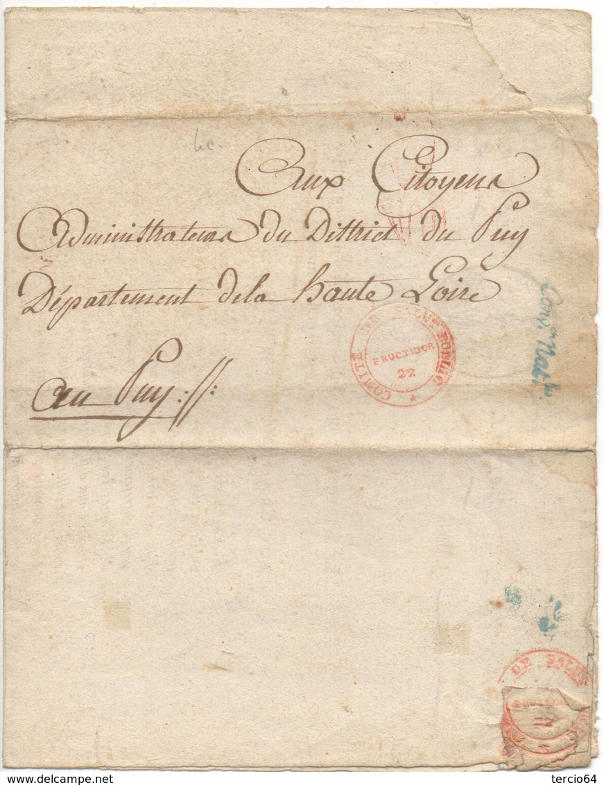 Marques Comité De Salut Public Et Convention Nationale Sur Lettre à Destination Du Puy - 1701-1800: Précurseurs XVIII