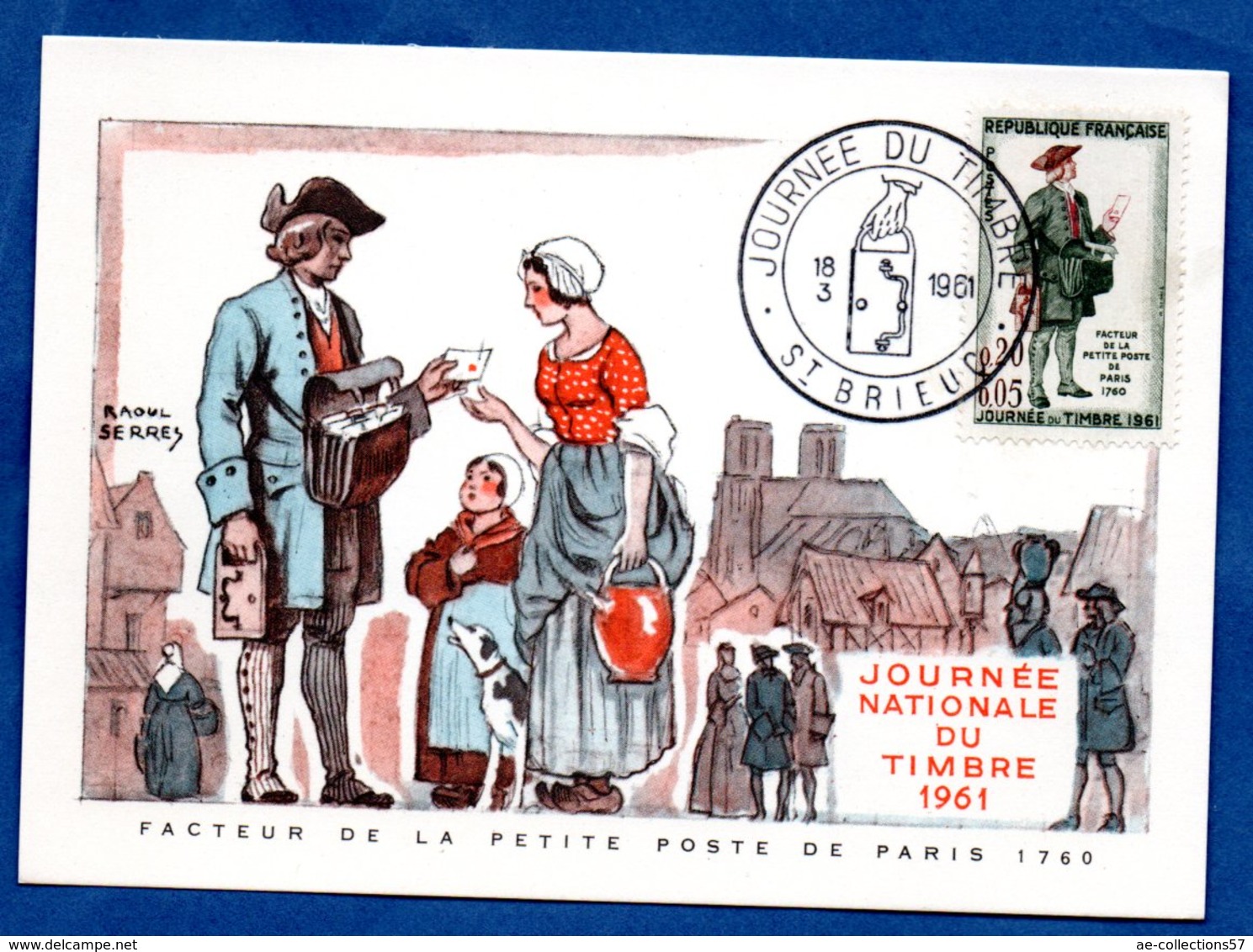 Carte Premier Jour  / Facteur De La Petite Poste De Paris 1760 / Saint Brieuc  /  18-03-1961 - 1960-1969