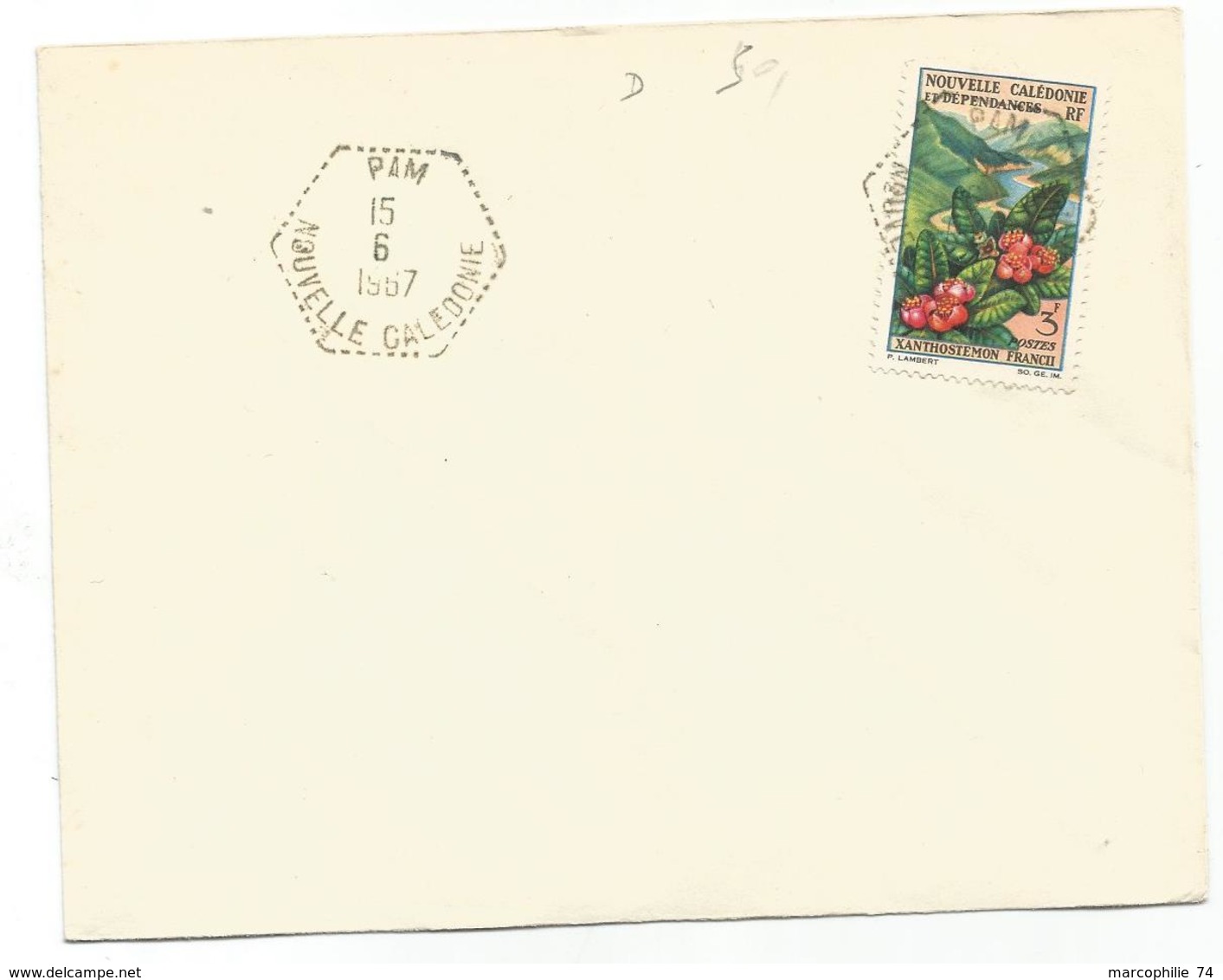 NOUVELLE CALEDONIE 3FR LETTRE C.HEX PERLE PAM 15.6.1967 NON VOYAGEE - Lettres & Documents