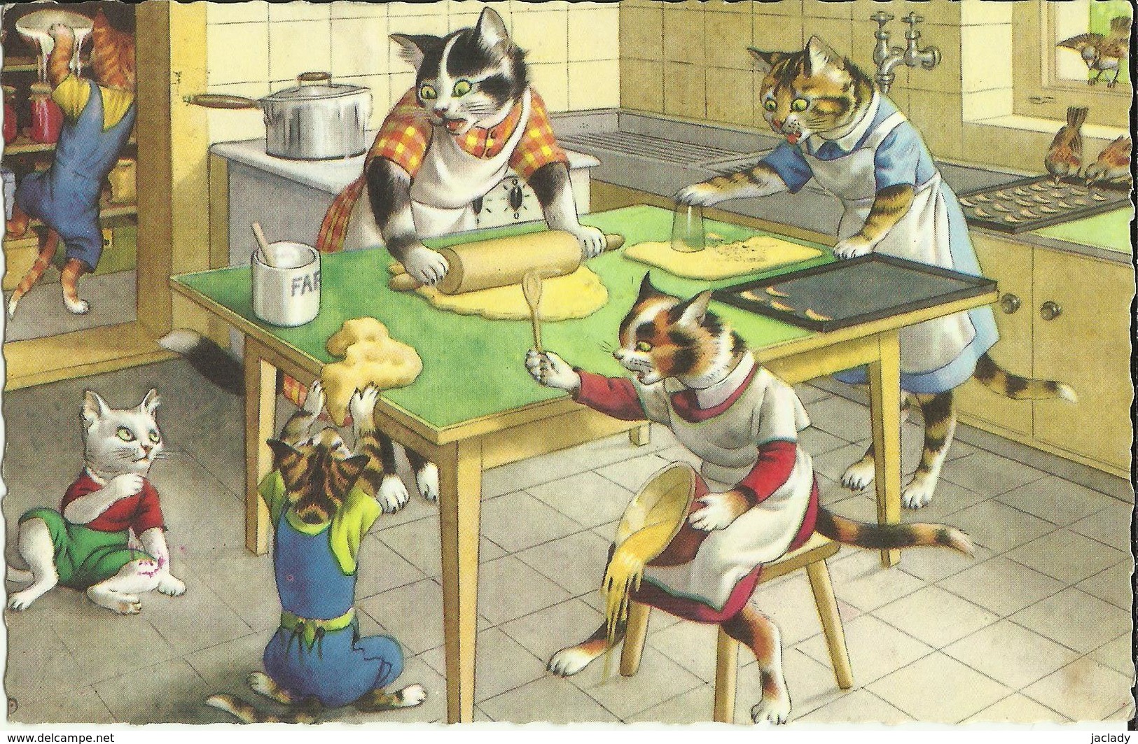 CHATS -- Carte Fantaisie Chats Humanisés En Cuisine.   (2 Scans) - Chats