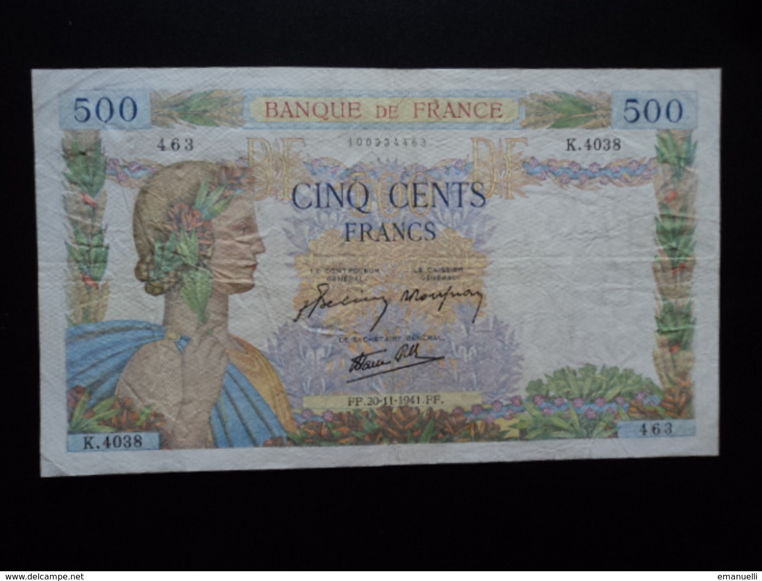 FRANCE : 500 FRANCS  20.11.1941   FAYETTE 32 / P 95b   TTB * - 500 F 1940-1944 ''La Paix''