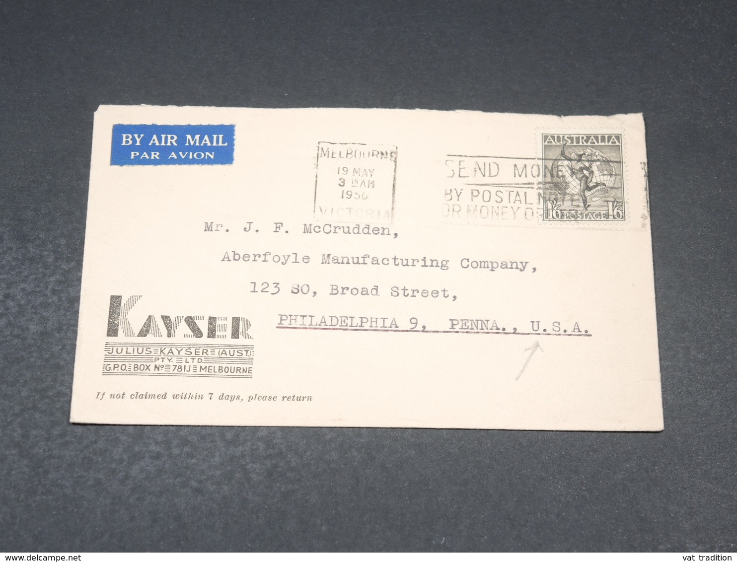 AUSTRALIE - Enveloppe Commerciale De Melbourne Pour Philadelphia En 1950 - L 19330 - Storia Postale