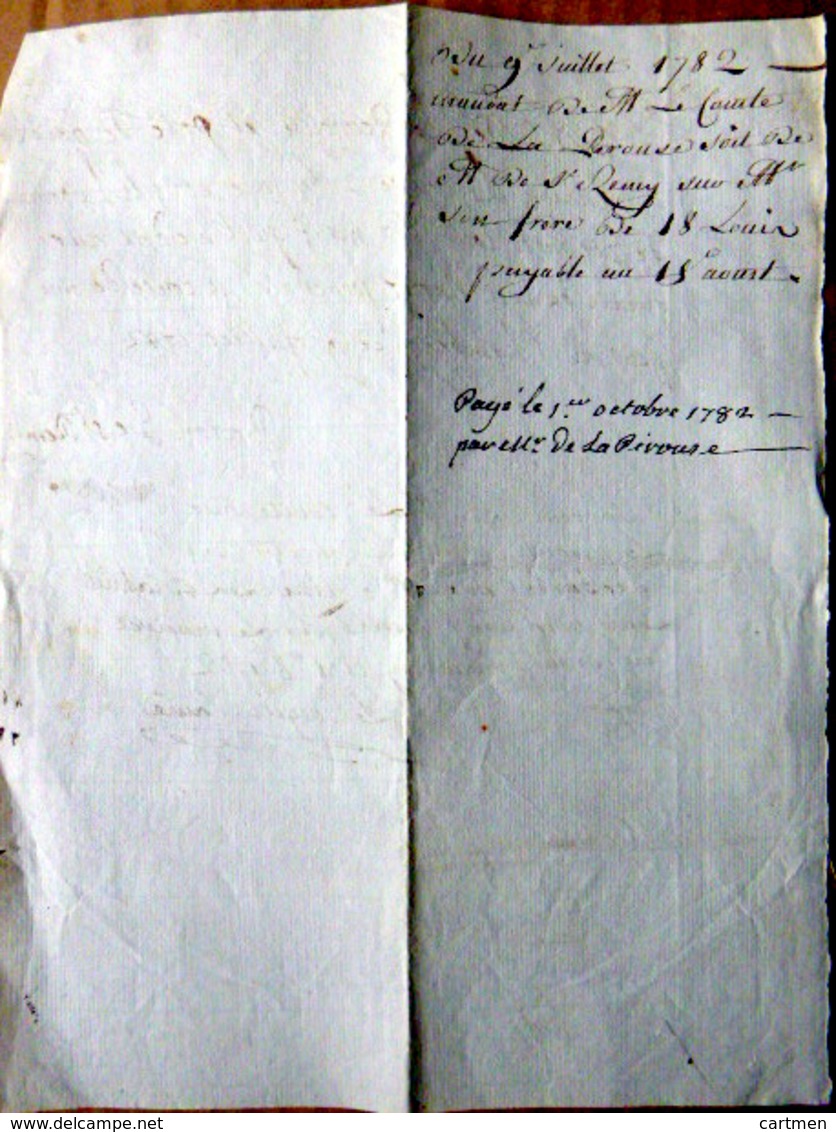 73 CHAMBERY COMTE DE BOIGNE LE BORGNE NOTE DE COMPTE  ADRESSEE A M LE COMTE DE LA PEROUSE  1782 MODE - ... - 1799