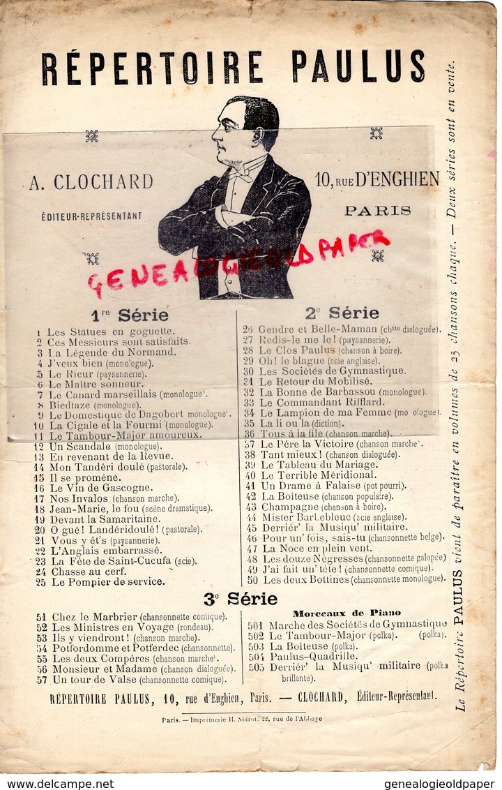 PARTITION MUSIQUE-PARIS DEVANT LA SAMARITAINE- PAULUS A LA SCALA-DELORMEL & GARNIER - GANGLOFF- A. CLOCHARD EDITEUR - Partituras
