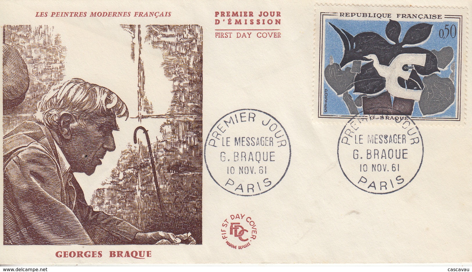 Enveloppe  FDC  1er  Jour  FRANCE   Oeuvre  De   Georges   BRAQUE   1961 - 1960-1969