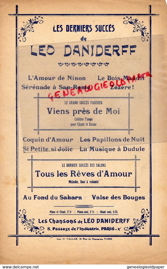 PARTITION MUSIQUE-VIENS PRES DE MOI- HABANERA CREEE PAR DAMIA-VALDONNE-BERTAL & RONN- LEO DANIDERFF PARIS - Partitions Musicales Anciennes