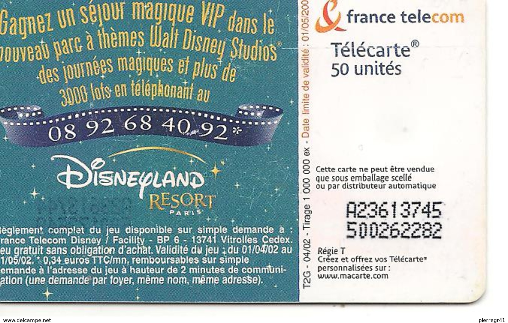 CARTE°-PUBLIC-50U-F1208A-SO3-04/02-WALT DISNEY STUDIO-MINNIE-UTILISE-TBE-RARE - 2002