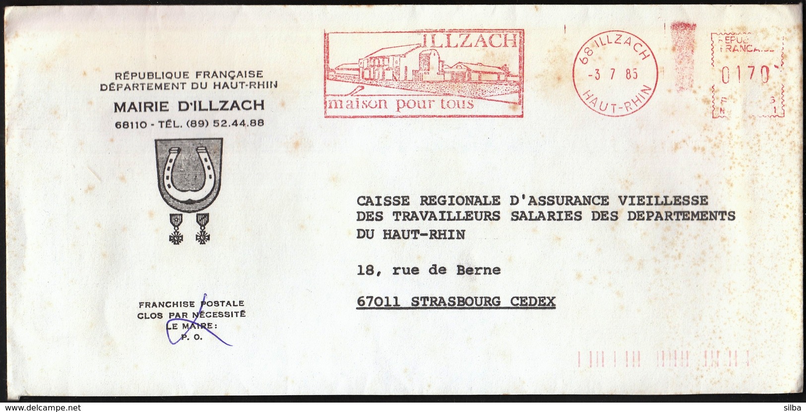 France Illzach 1985 / Mairie D' Illzach / Coat Of Arms / Horseshoe / Home For All / Machine Stamp - 1961-....