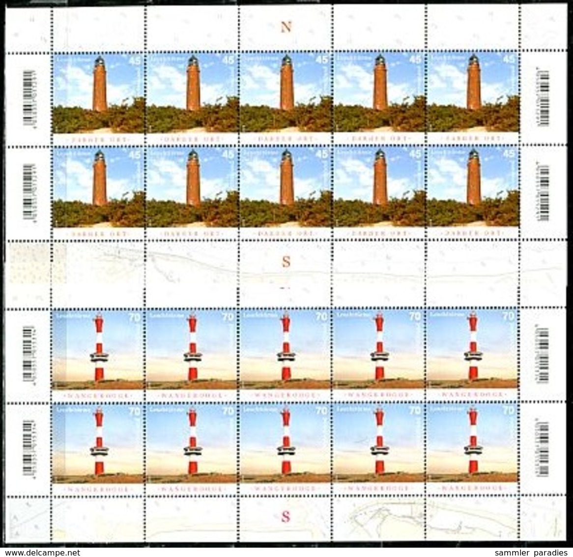 BRD - 10x Mi 3391 / 3392 Kleinbogen - ** Postfrisch - 45-70C      Leuchttürme - Ausgabe: 07.06.2018 - Ungebraucht
