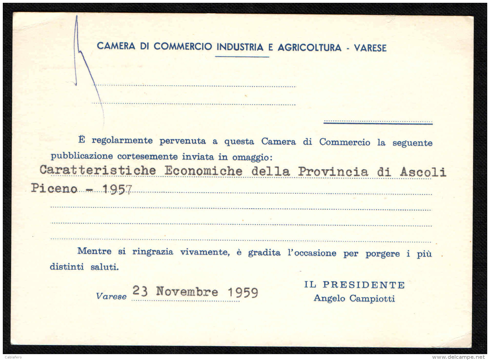 ITALIA REPUBBLICA - EMA - 21.11.59 - CAMERA DI COMMERCIO INDUSTRIA ARTIGIANATO E AGRICOLTURA  - VARESE - Macchine Per Obliterare (EMA)