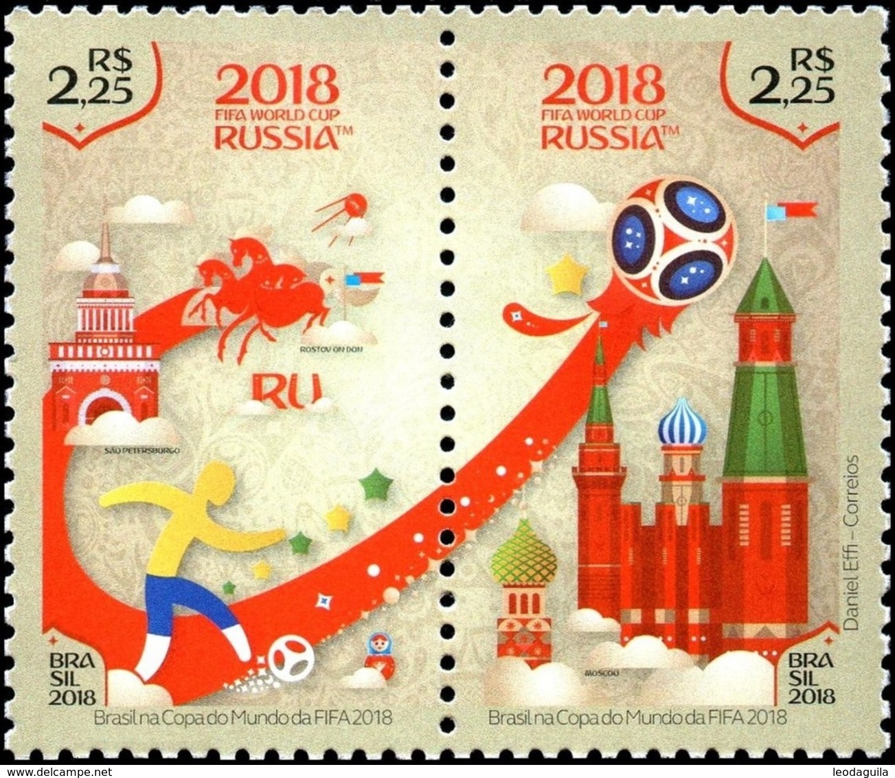 BRAZIL 2018  - FIFA WORLD CUP - RUSSIA 2018  - FUßBALL , FOOTBALL -  SE TENANT 2v  -  MINT - Unused Stamps