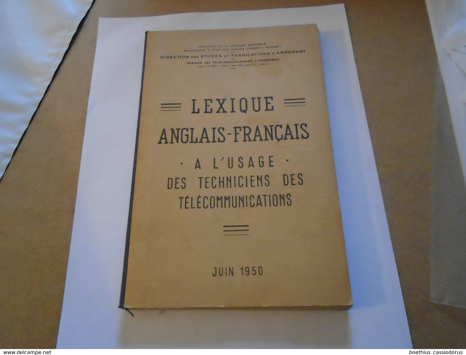 ARMEE : LEXIQUE ANGLAIS-FRANCAIS A L'USAGE DES TECHNICIENS TELECOMMUNICATIONS 1950 DIRECTION ETUDES ET ARMEMENT - Englisch
