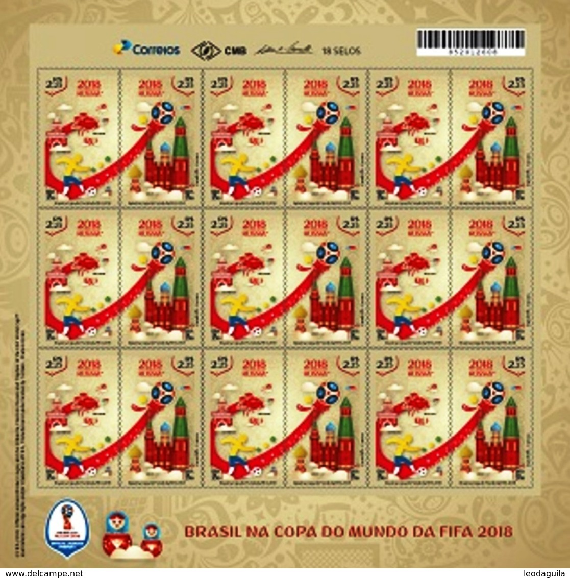 BRAZIL 2018  - FIFA WORLD CUP - RUSSIA 2018  - FUßBALL , FOOTBALL -   SE TENANT 2v  -  FULL SHEET 18 STAMPS -  MINT - Neufs