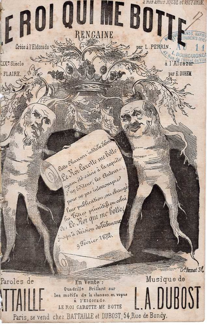 CAF CONC OFFENBACH SARDOU CENSURE PARTITION XIX LE ROI CAROTTE QUI ME BOTTE BATTAILLE DUBOST PERRIN FLAIRE DUHEM 1872 IL - Other & Unclassified