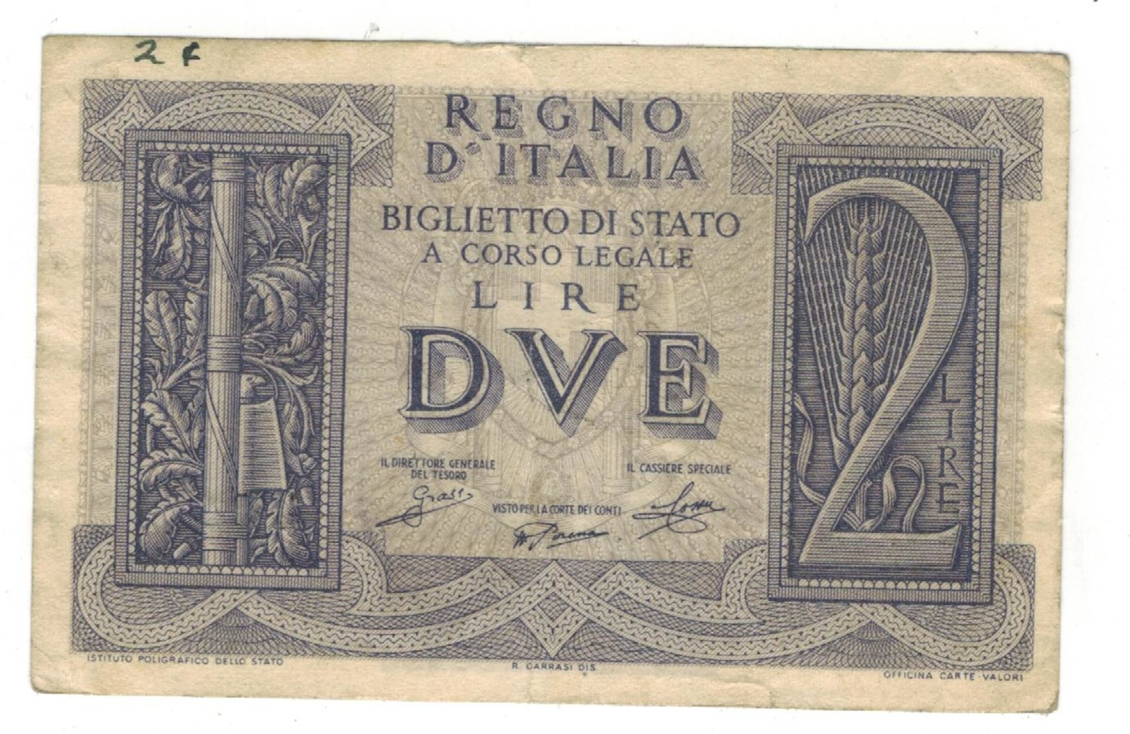 Italy, 2 Lire, 1939, VF. - Italië – 2 Lire