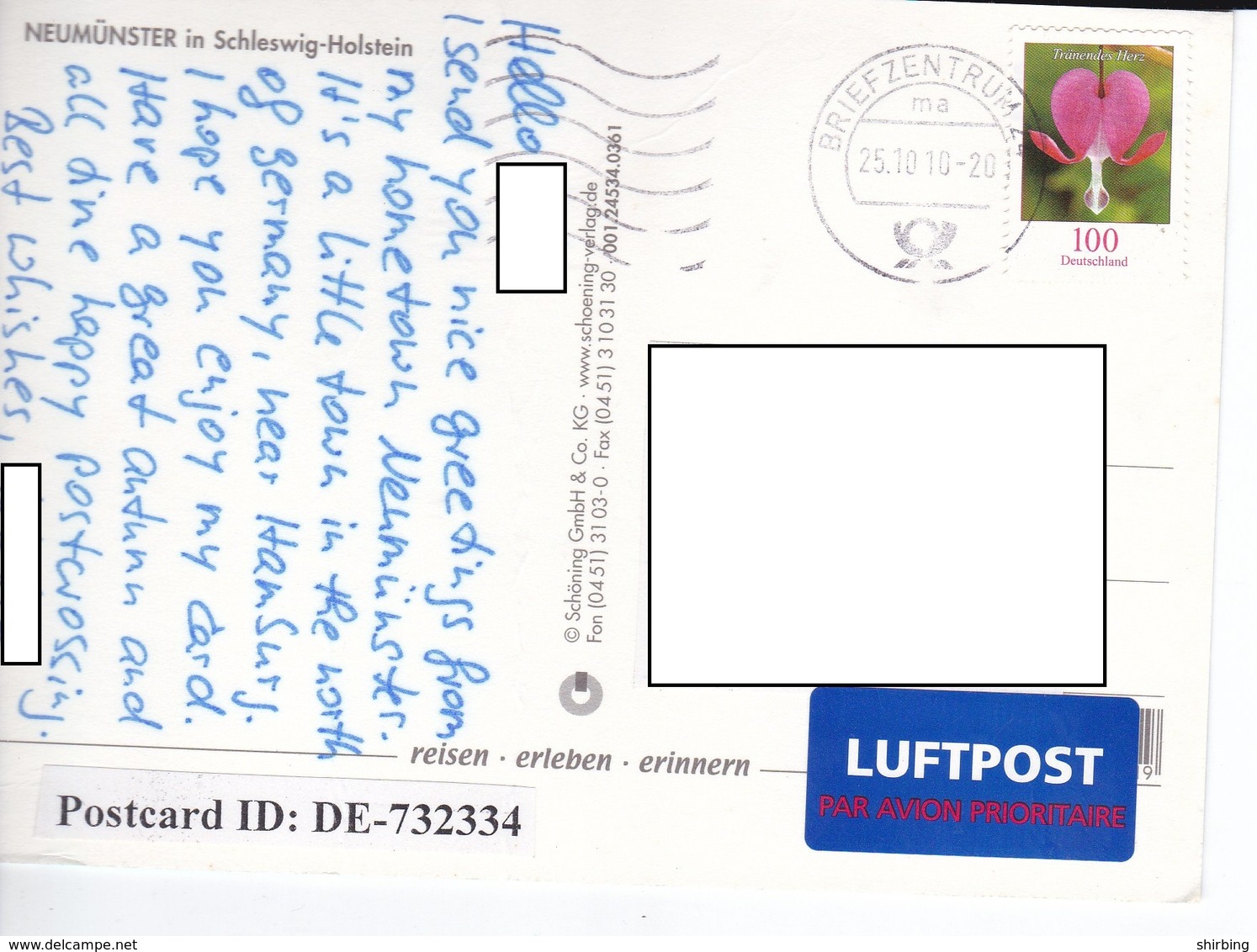 22C : Germany Flower Stamp Used On Neumunster Postcard - Covers & Documents