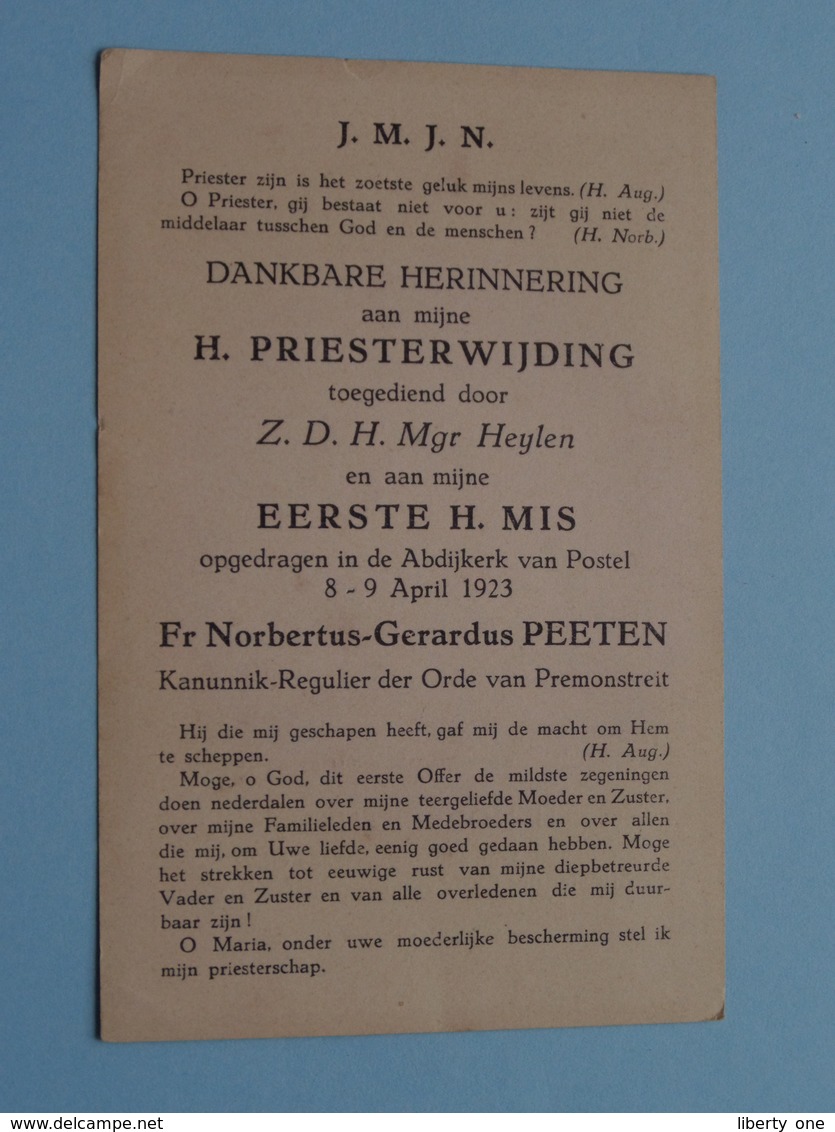 H. PRIESTERWIJDING Toegediend Door Z.D.H. Mgr Heylen April 1923 Abdijkerk POSTEL > (Fr. PEETEN) ( Details - Zie Foto ) ! - Religion & Esotericism