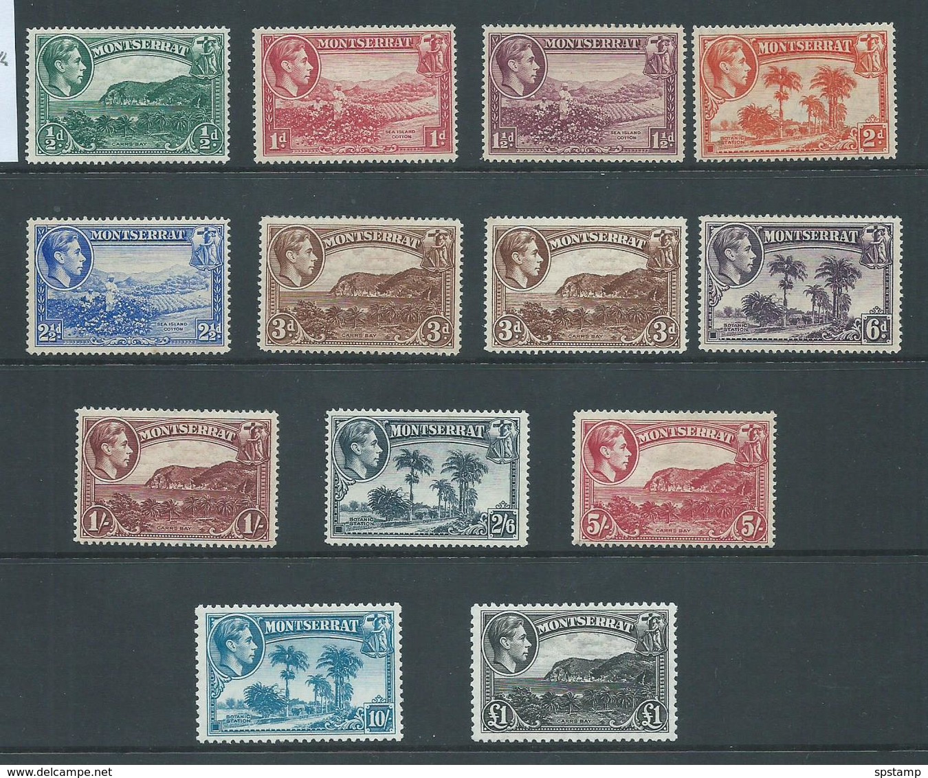 Montserrat 1938 - 1948 KGVI Definitives Perf 14 & Perf 12 Set 12 To 1 Pound Mint , Extra 3d Shade - Montserrat