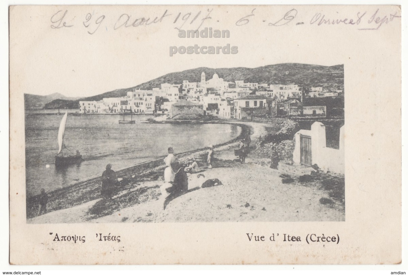 GREECE PHOKIDA VIEW OF ITEA TOWN AND BEACH C1917 Vintage Old Postcard - Grecia