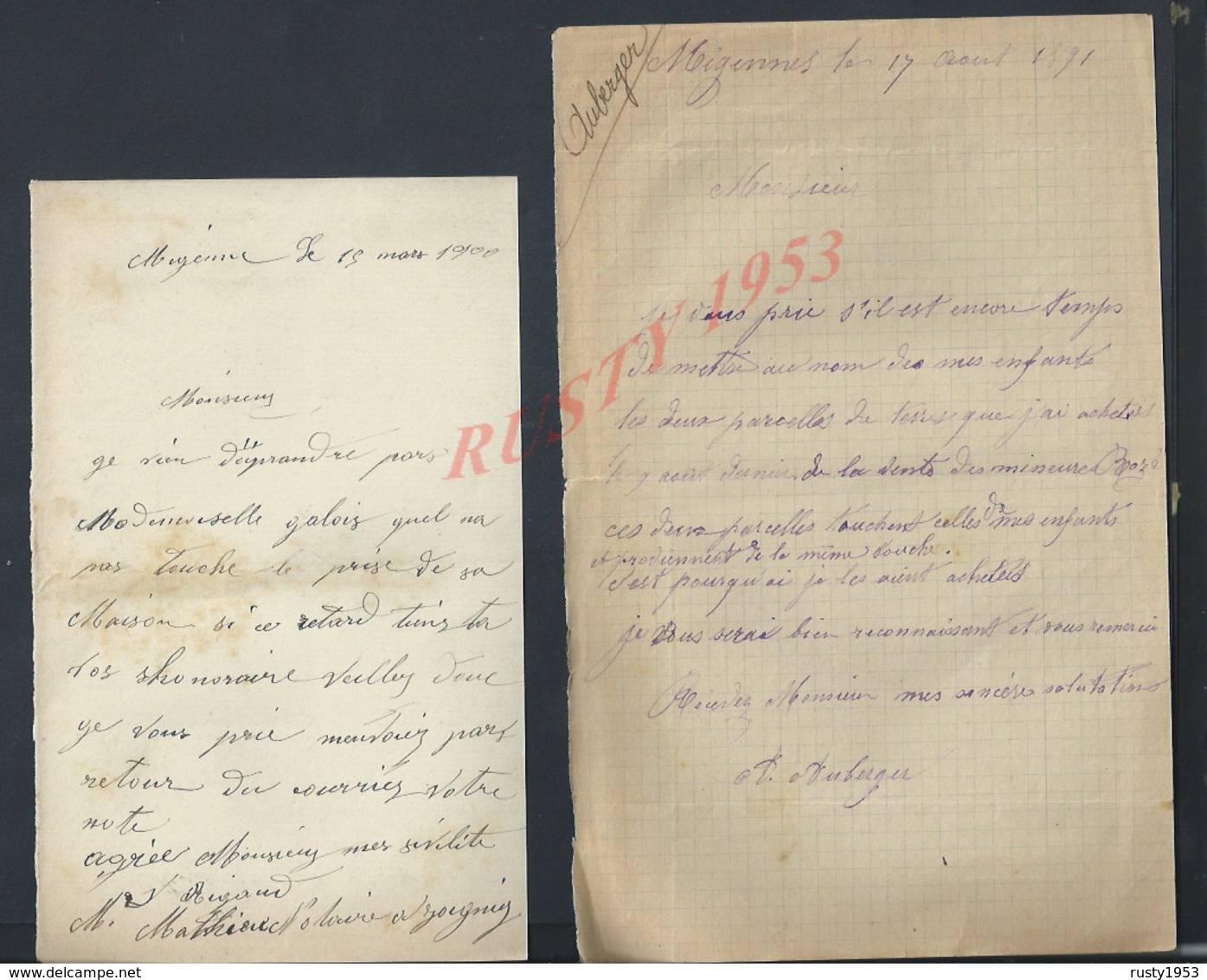 3 LETTRES DE 1891/1900/08 ECRITE DE MIGENNES : - Manuscripts