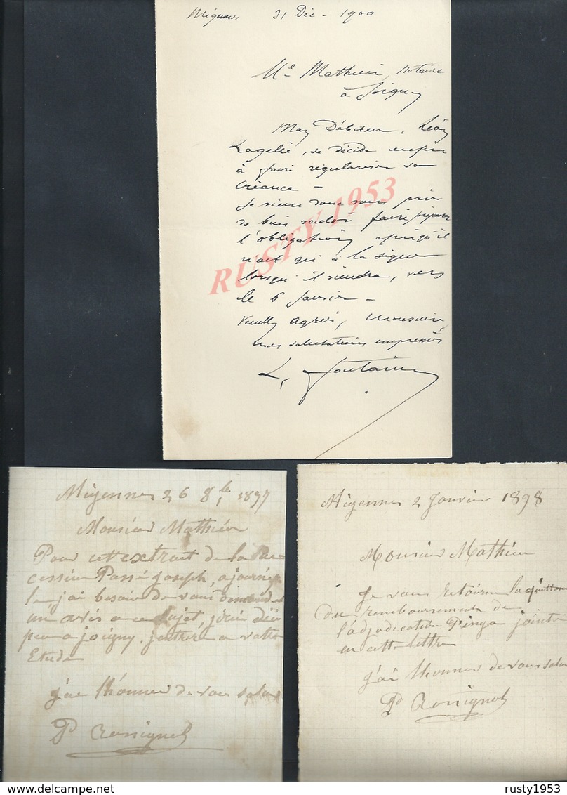 4 LETTRES DE 1891/1900/08 ECRITE DE MIGENNES : - Manuscripts