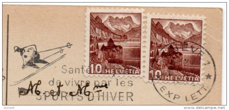 SVIZZERA 1942 - CHILLON - GENEVE - SCIATORE - SCI - Storia Postale