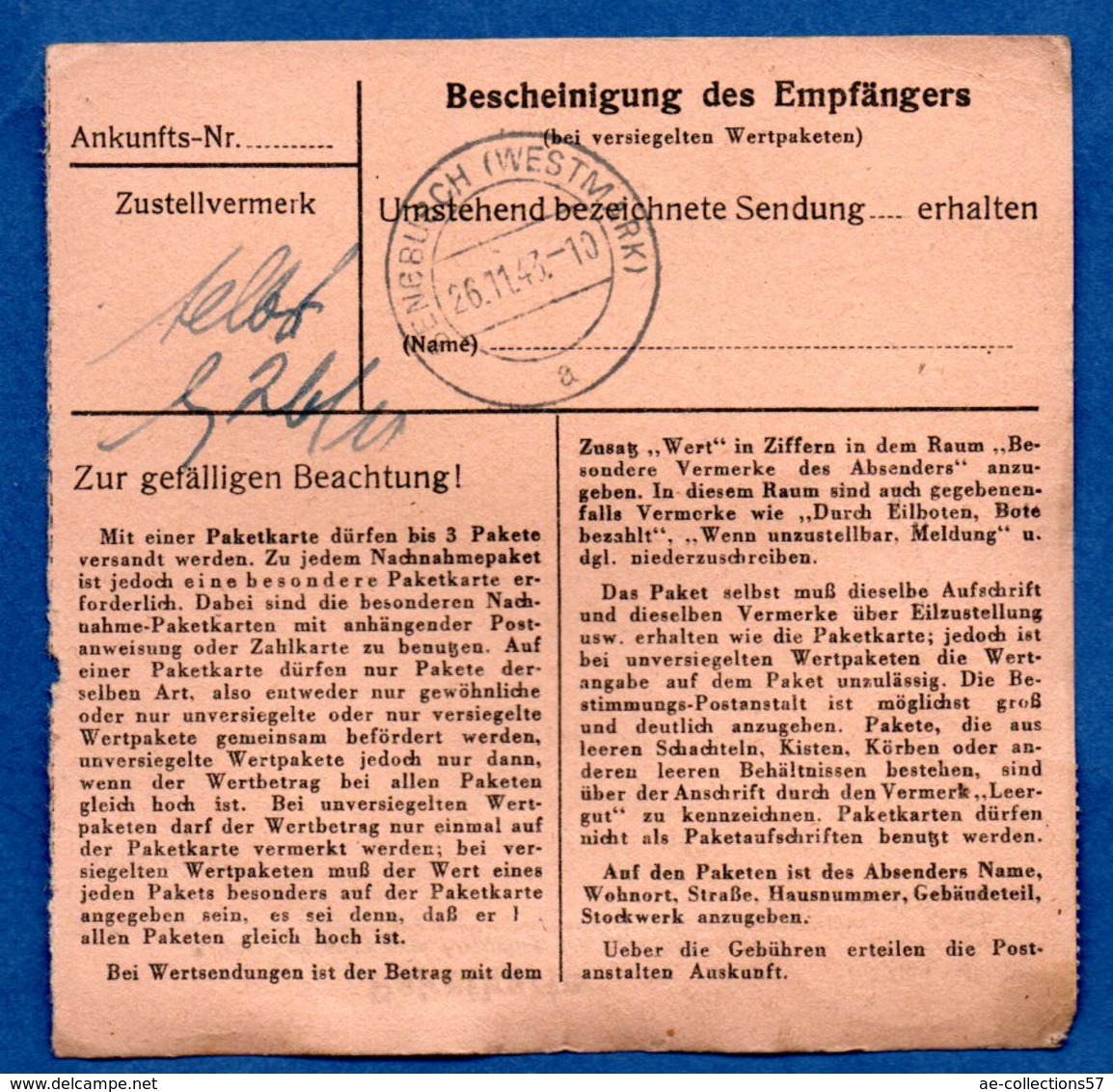 Colis Postal  --  Départ Mallingen ( Malling)  -- 24/11/1943 - Lettres & Documents